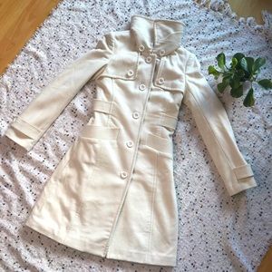 Mexx Cream Wool Pea Coat / Trench Coat